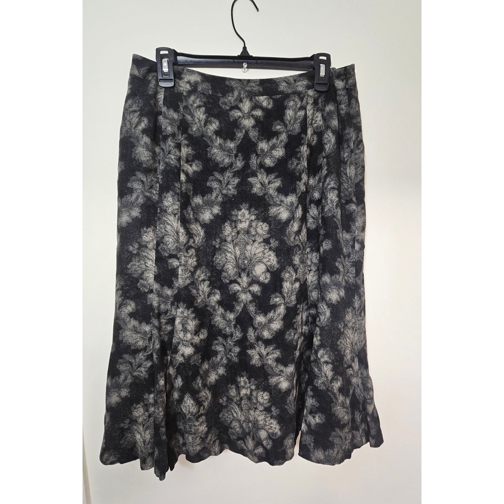 Jones New York Signature Black Grey Damask Floral Wool Blend Midi Skirt Size 10